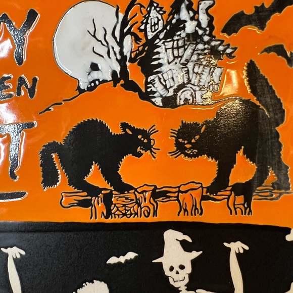 Happy Halloween Square Salad Plate Dancing Witch Skeletons Cats Oct 31 Bones - Picture 8 of 8
